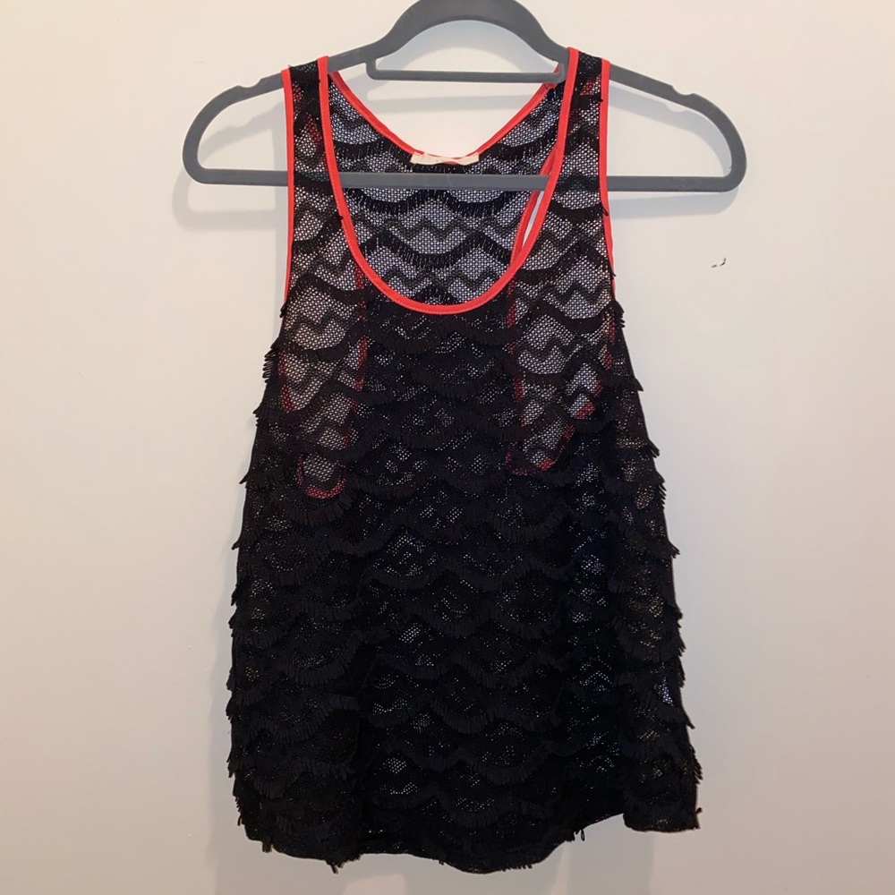 black & neon pink scallop mesh racer back tank!